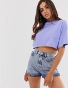 Asos Design Super Crop T-shirt With Raw Edge In Lilac - Purple