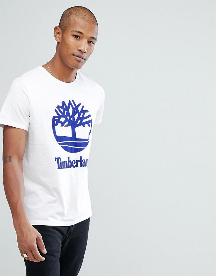 Timberland Stacked Logo T-shirt In White - White