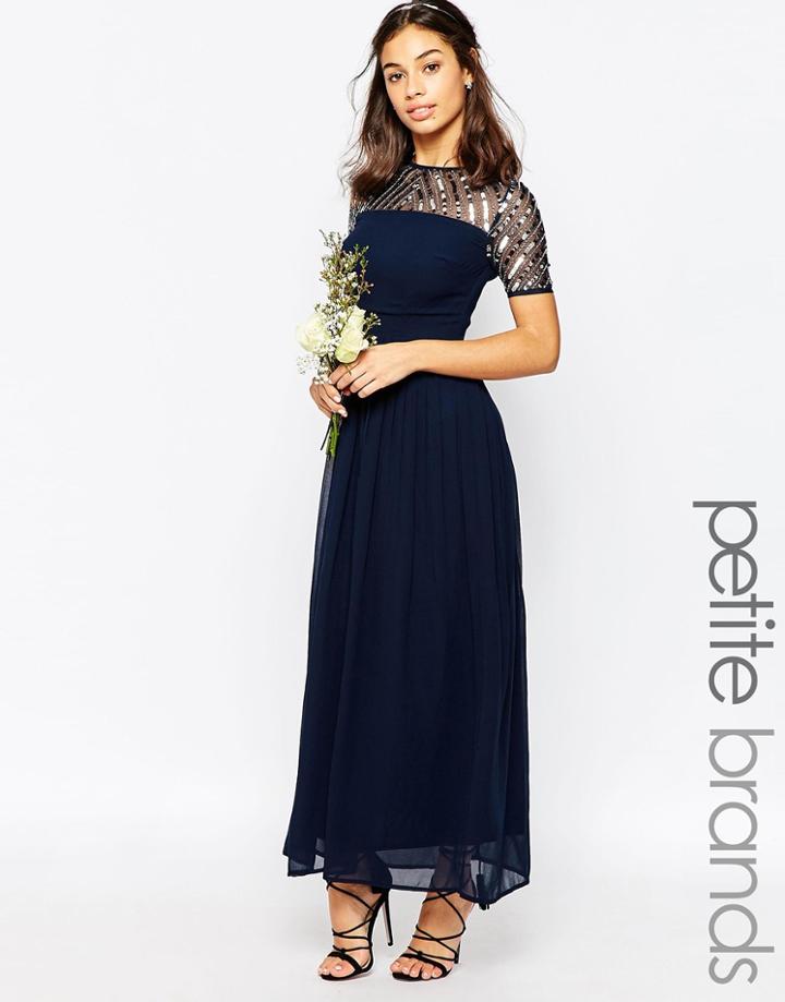 Maya Petite Chiffon Embellished Maxi Dress - Navy