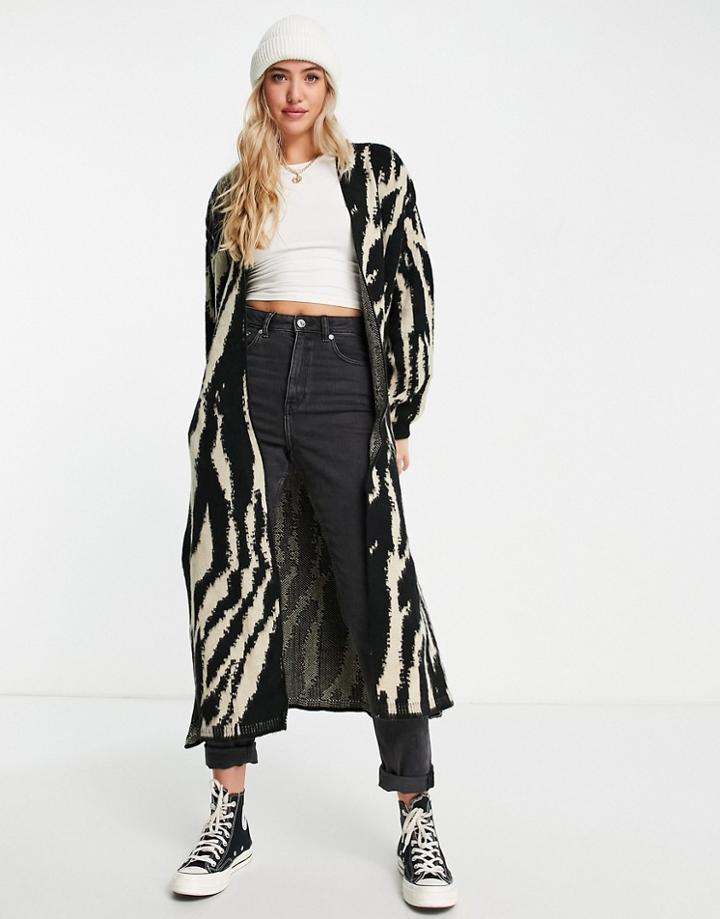 Topshop Knitted Zebra Maxi Cardi In Multi