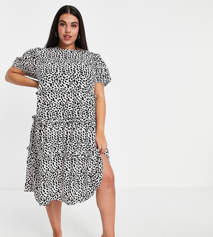 Influence Plus Tiered Smock Dress In Animal Print-multi