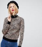 Asos Design Tall High Neck Sweater In Fine Knit In Animal - Multi