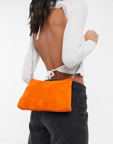 Karen Millen Brompton Leather Crossbody Bag In Orange
