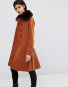 Asos Wool Blend Coat With Military Details And Contrast Button Holes - Orange