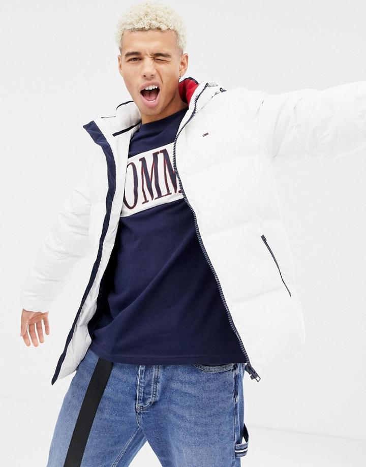 Tommy Jeans Down Puffer Jacket Detachable Hood In White - White