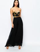 Rare Opulence Jumpsuit With Bugle Bead Embellishment - Black