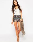 Anmol Printed Beach Shorts With Pom Poms - Multi