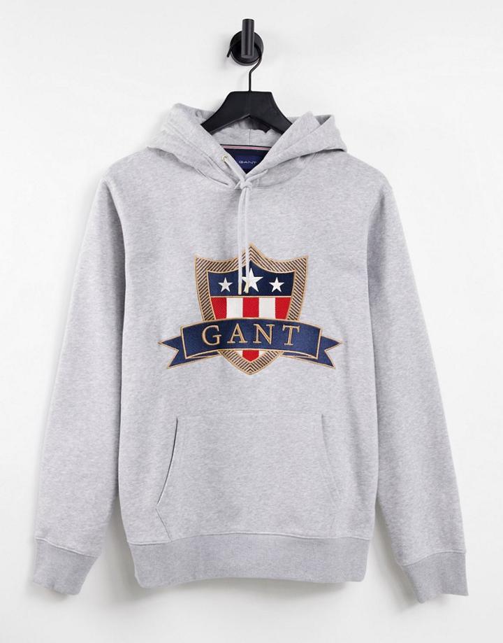 Gant Hoodie With Large Shield Logo In Gray