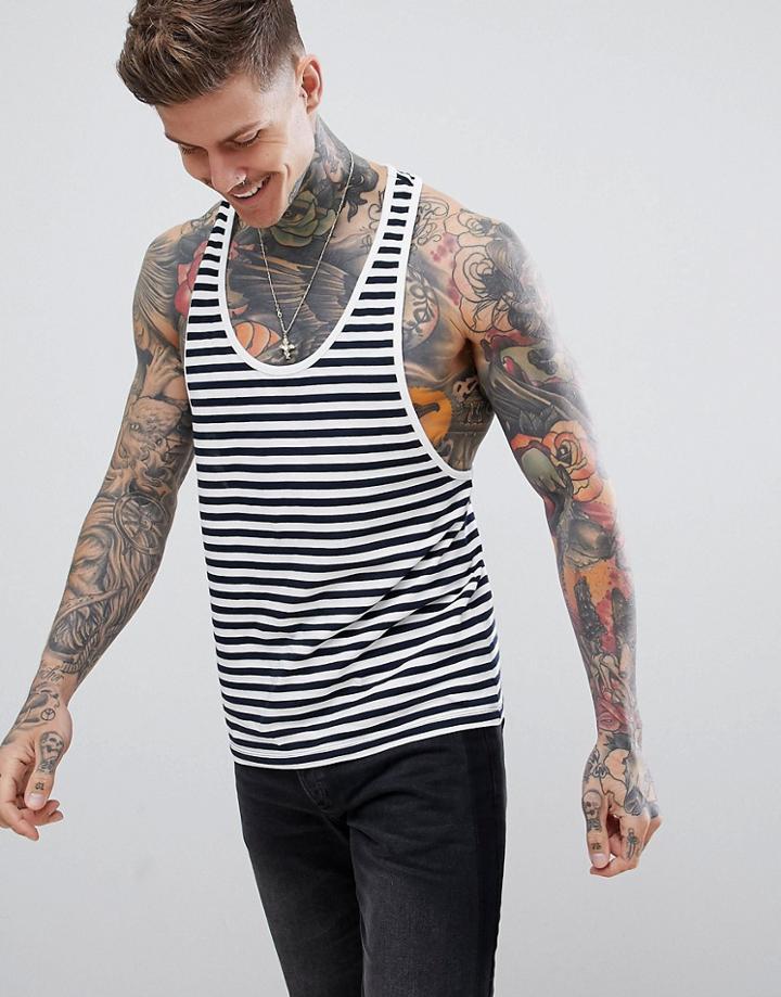 Asos Design Stripe Racerback Tank In Navy And White - Navy