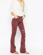Asos Bell Flare Jeans In Red Rust With Shredded Rips - Deep Tobacco