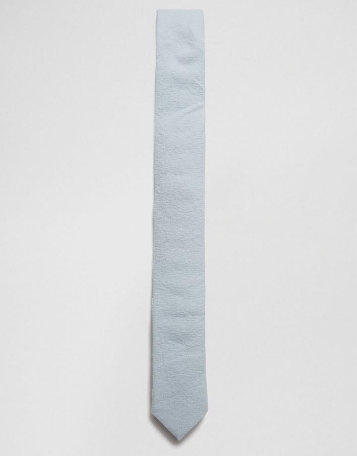 Asos Tie In Light Blue In Linen Mix - Blue