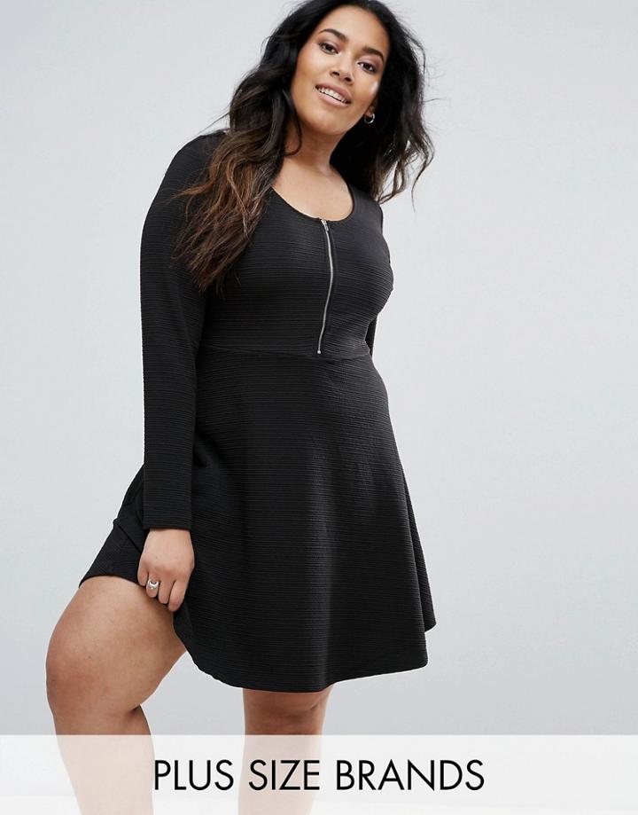 Brave Soul Plus Zipper Skater Dress - Black