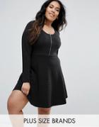 Brave Soul Plus Zipper Skater Dress - Black