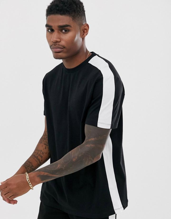Asos Design Two-piece Relaxed T-shirt With Side Panel Stripe In Black