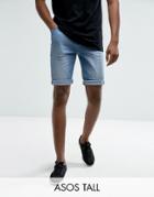 Asos Tall Slim Denim Shorts In Light Wash Blue - Blue