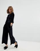 Monki Pocket Front Velvet Jumpsuit - Black