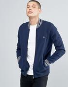 Fred Perry Cardigan With Bomber Neck In Dark Carbon - Blue
