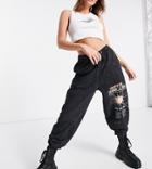 Collusion Unisex Oversized Sweatpants With Print In Acid Wash Set-black