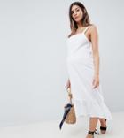 Asos Design Maternity Square Neck Drop Hem Midi Sundress - White