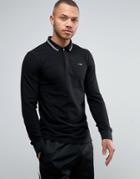 Armani Jeans Long Sleeve Pique Polo Slim Fit Tipped In Black - Black