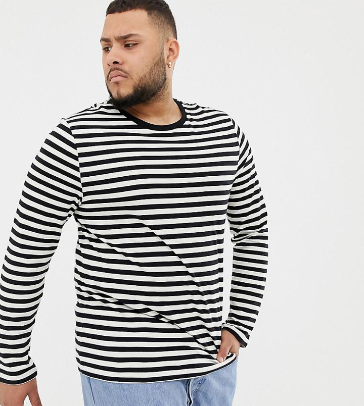 Asos Design Organic Cotton Plus Long Sleeve Stripe T-shirt - White