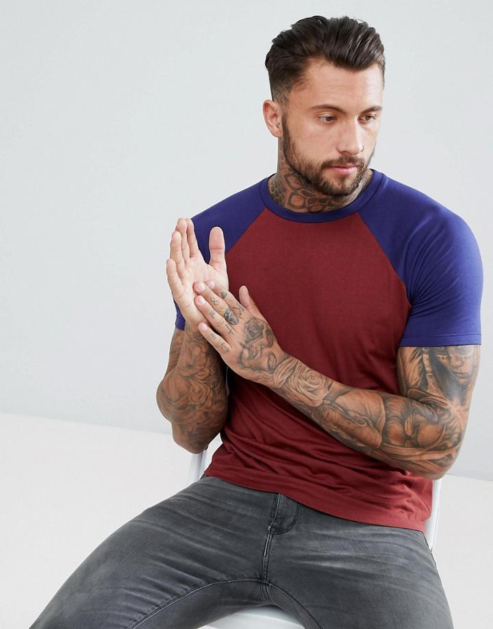 Asos Design Raglan T-shirt With Curve Hem - Multi