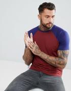 Asos Design Raglan T-shirt With Curve Hem - Multi