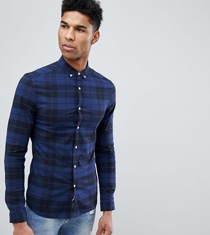 Asos Design Tall Skinny Check Shirt - Navy