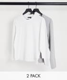 Asos Design 2 Pack Muscle Long Sleeve T-shirt In Multi