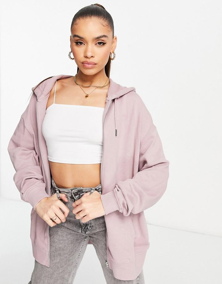 Asos Design Organic Cotton Super Oversized Zip Through Hoodie In Mauve-purple