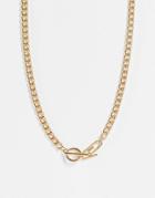 Status Syndicate Double Row Necklace With Chain And Crystal Paperclip Pendant In A Gold Finish