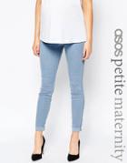 Asos Maternity Petite Rivington Denim Jeggings In Candy Light Blue With Turn Ups With Under The Bump Waistband - Blue