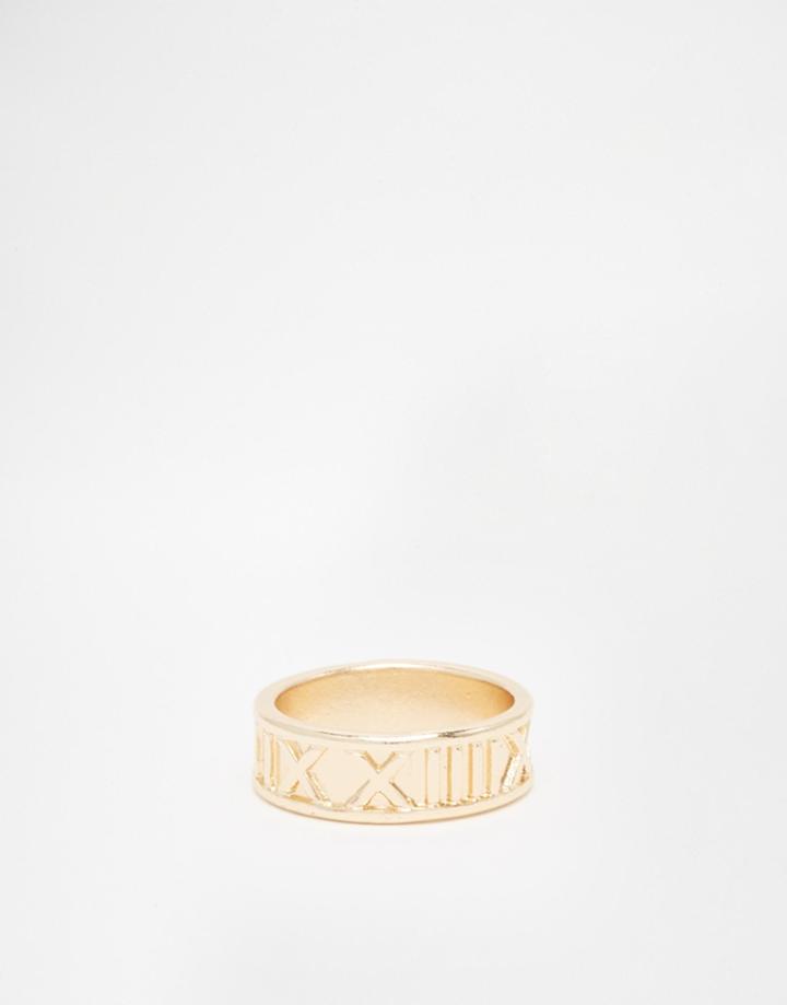 Asos Ring With Roman Numerals In Gold - Gold