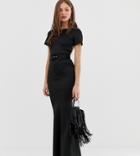 Asos Design Belted T-shirt Maxi Dress With Open Back - Black