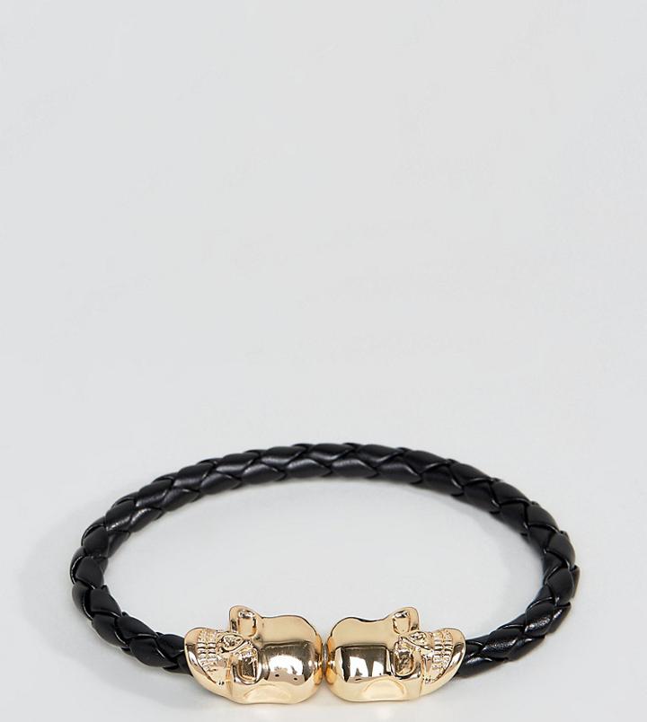 Reclaimed Vintage Woven Faux-leather Bracelet With Skulls In Black Exclusive To Asos - Brown
