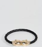 Reclaimed Vintage Woven Faux-leather Bracelet With Skulls In Black Exclusive To Asos - Brown