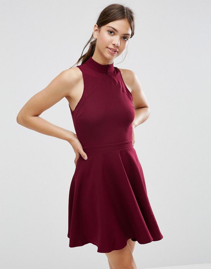 Daisy Street Skater Dress With Contrast Detail - Burgundy