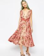 Asos Ombre Pretty Floral Midi Prom Dress - Multi
