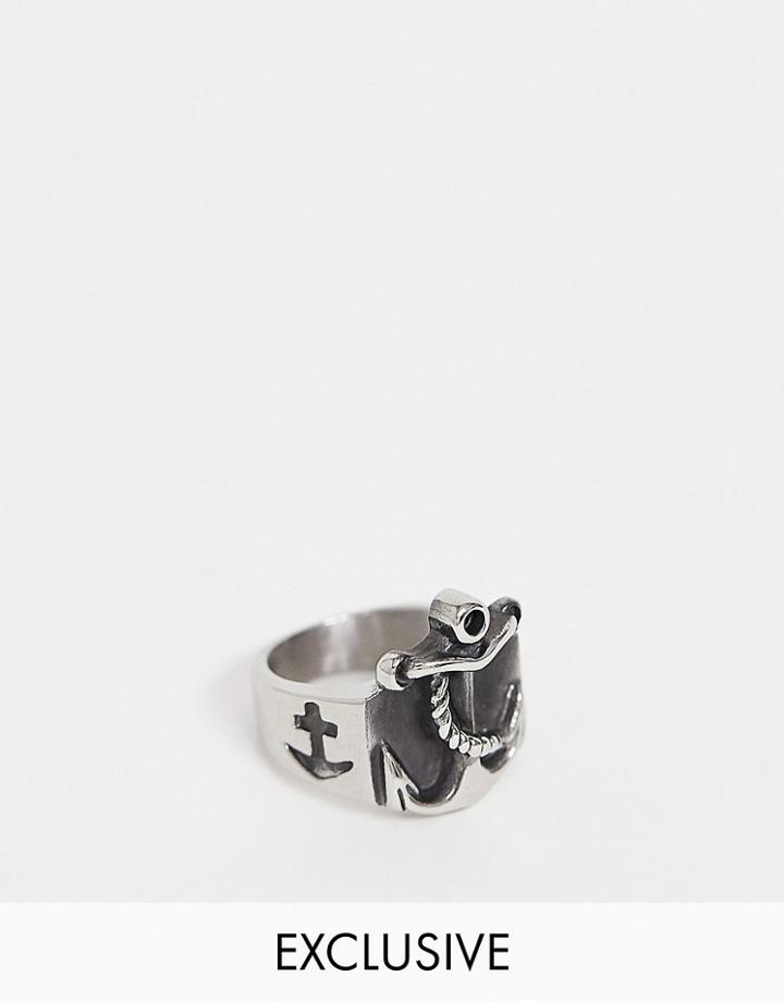 Reclaimed Vintage Inspired Chunky Stainless Steel Ring With Nautical Anchor Design Exclusive At Asos - Gold