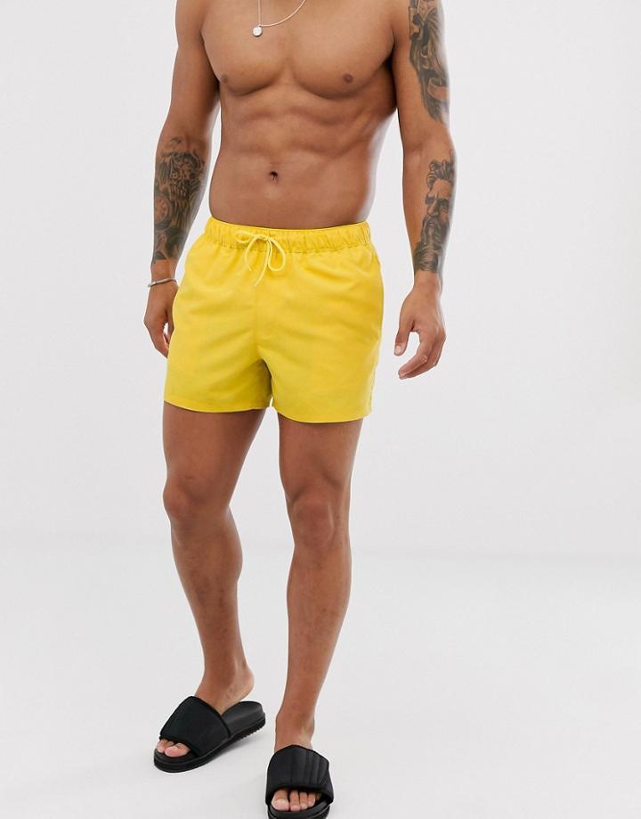 Asos Design Swim Short In Lemon Yellow Short Length - Yellow