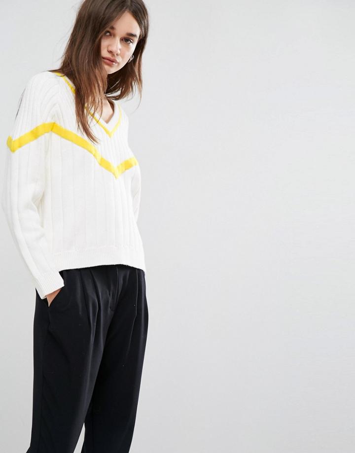 Gestuz Kenna Wool Blend V Neck Sweater - White