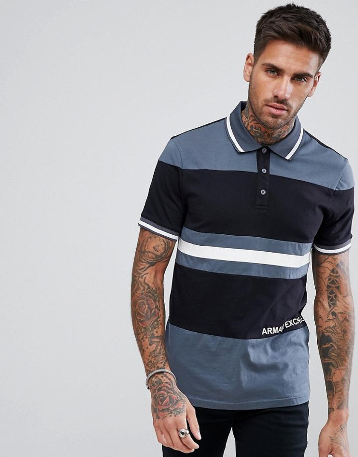 Armani Exchange Rubberized Panel Logo Polo In Gray - Gray