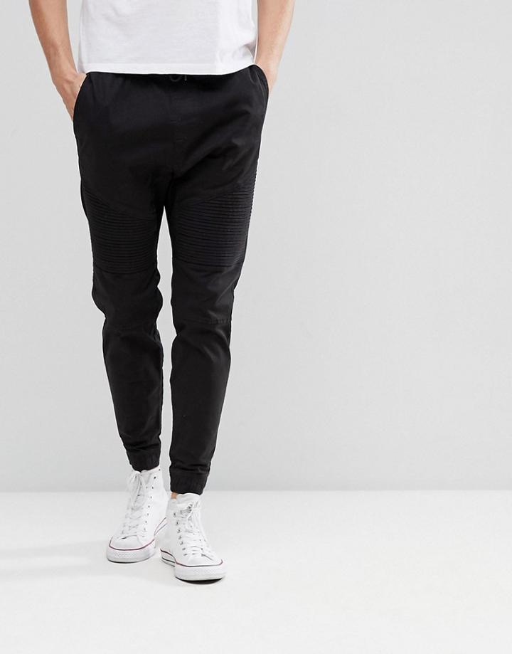 Hollister Cuffed Twill Stretch Biker Jogger In Meteorite Black - Black