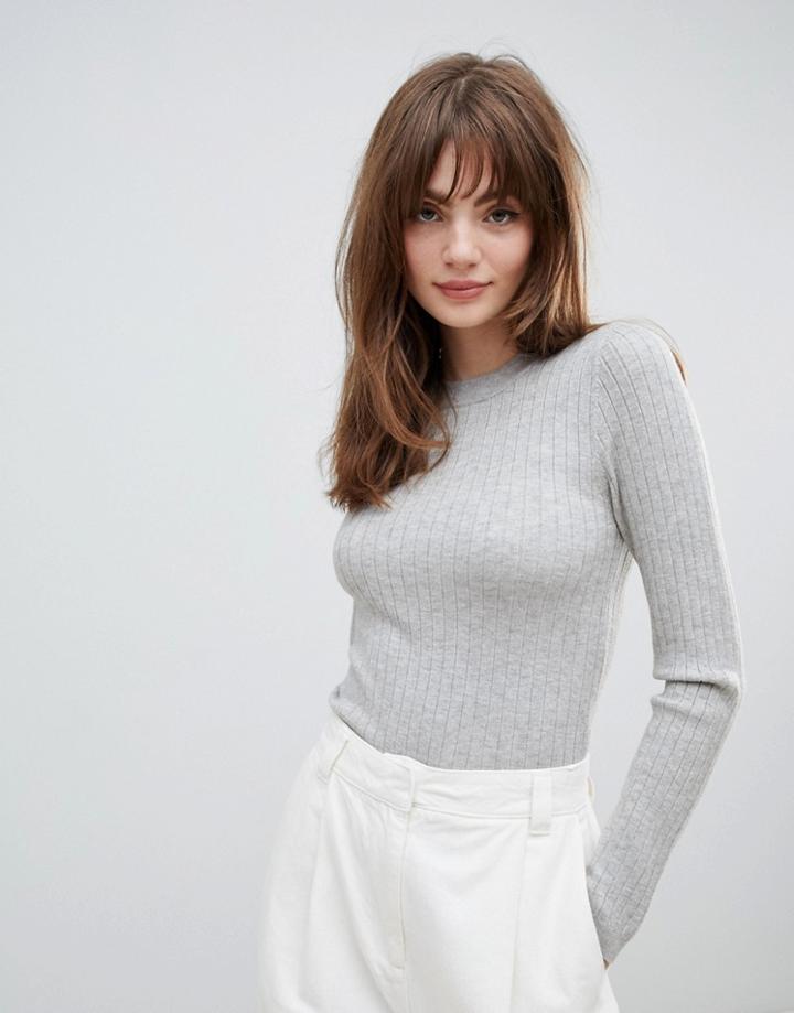 Asos Design Ribbed Sweater In Fine Knit