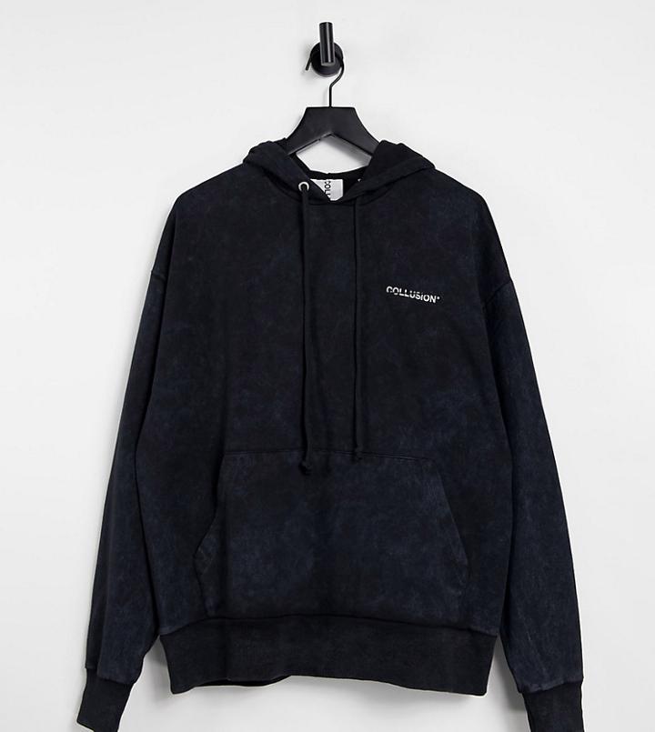 Collusion Unisex Oversized Hoodie In Charcoal Acid Wash Set-grey