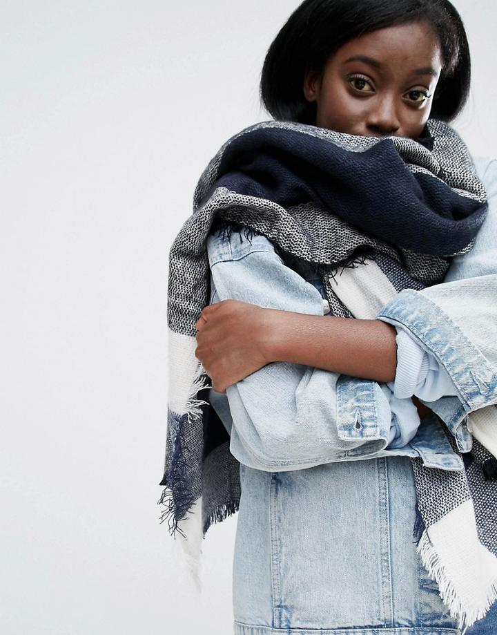 Aldo Mid Weight Check Scarf - Navy
