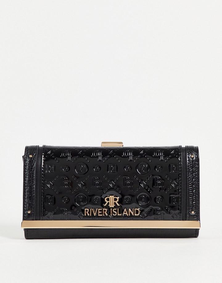 Rivr Island Patent Embossed Monogram Cliptop Wallet In Black
