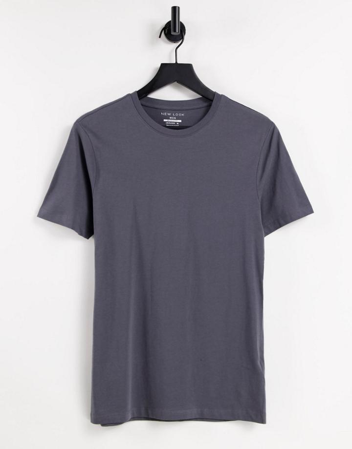 New Look Muscle Fit T-shirt In Dark Gray-grey