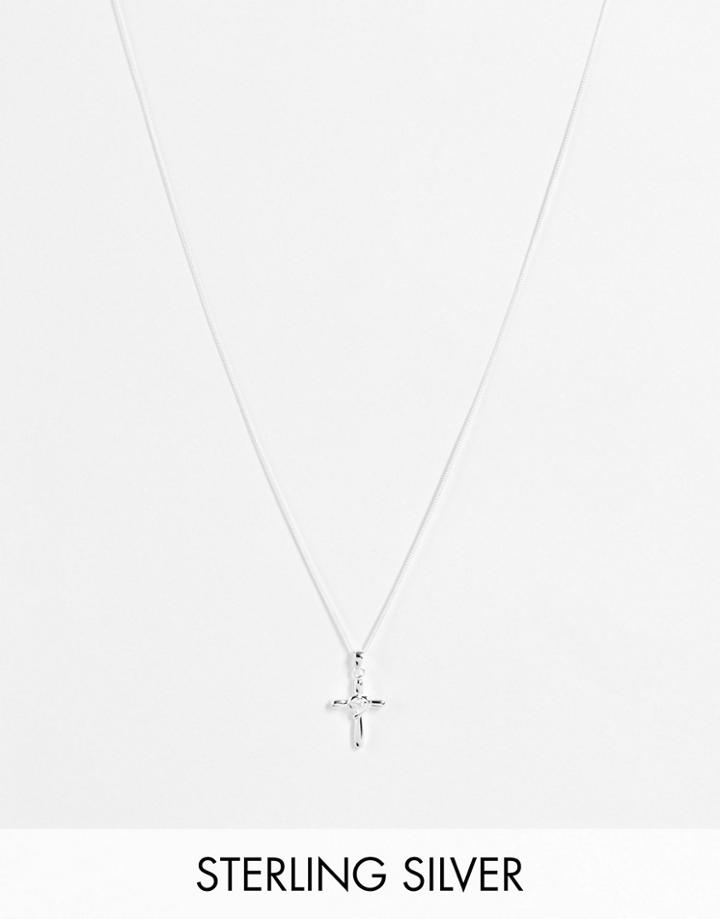 Asos Design Sterling Silver Necklace With Cross Pendant In Silver Tone