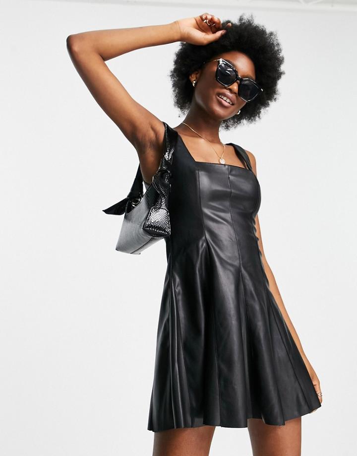 Miss Selfridge Faux Leather Skate Dress In Black
